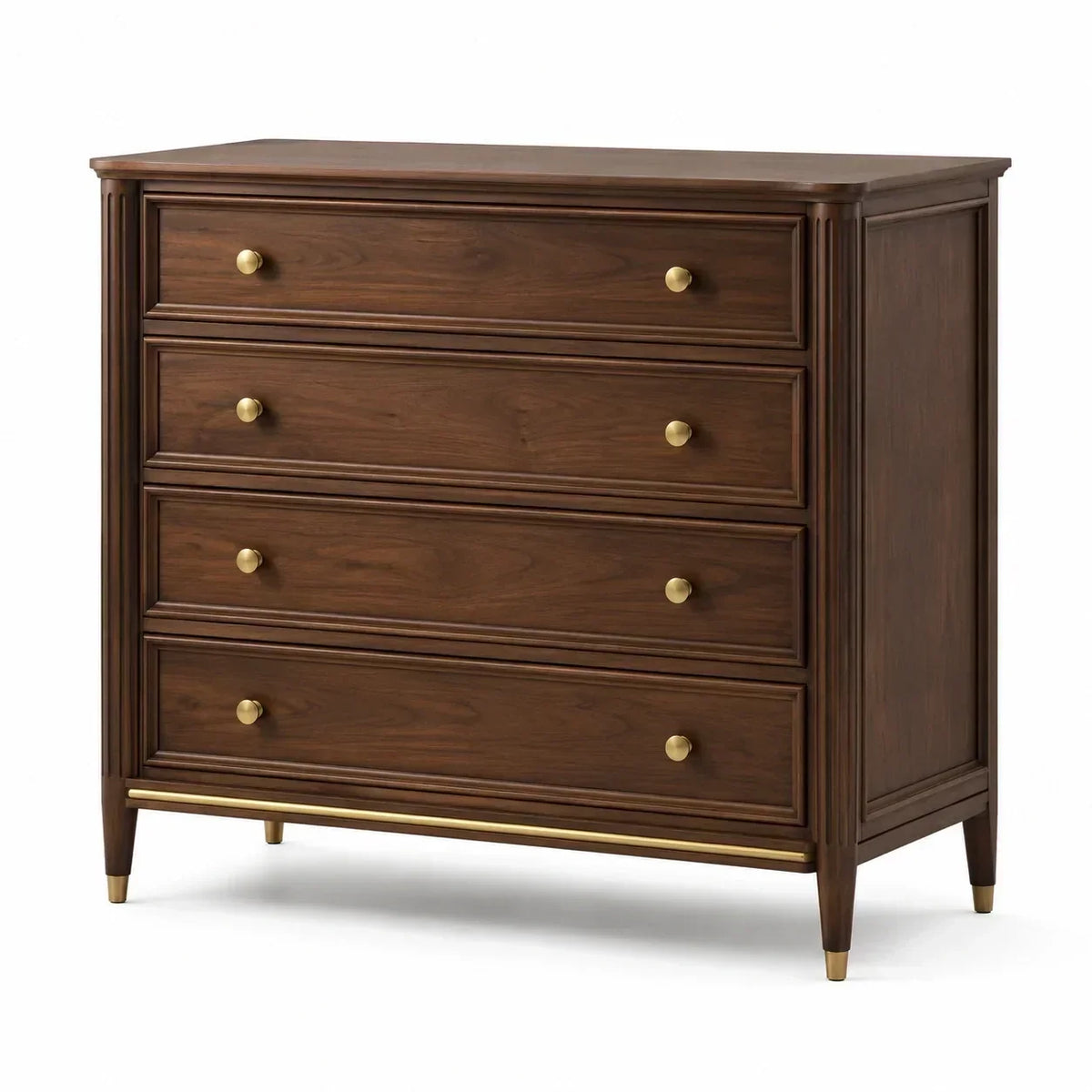 Cómoda de madera de nogal con tiradores de latón, 4 cajones, marrón, 100x80x40cm