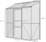 Invernadero Outsunny de policarbonato y aluminio con puerta corredera, ventanas de techo abatibles, invernadero para tomates, casa para plantas, para jardín, 192 x 68 x 196 cm, plateado