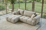 Sofá grande B&B HOME Vitton II, forma en L, tapizado de pana, beige, función cama, arcón, estilo escandinavo (con reposabrazos a la izquierda)