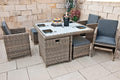 Ragnarök PolyRattan - DEUTSCHE Marke - EIGENE Produktion - 8 Jahre Garantie - Gartenmöbel Essgruppe Tisch 4 Stuhl Hocker 12 Polster Grau Rostfrei Aluminium Natur Dining Würfel Glas