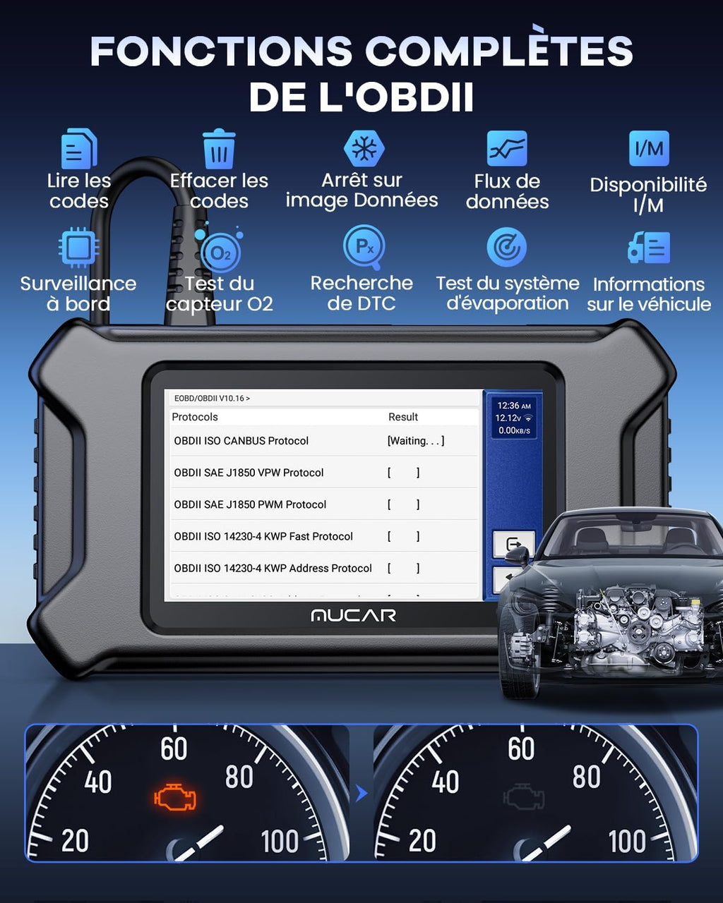 Escáner de diagnóstico multimarca mejorado MUCAR CS4, diagnóstico OBD-II en español, lector de códigos ECM, ABS, SRS, TCM para todos los coches, con funciones gratuitas de por vida para aceite, EPB, SAS, TPMS, TBA y ETS.