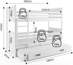 Interbeds Etagenbett für 3 Kinder Stockbett Hochbett 200x90 cm Holzbett Kiefernholz Kinderbett zusätzlicher Schlafplatz in der Schublade Jugenbett mit Lattenrost und Rausfallschutz