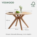 YESWOOD Massivholz Esstisch aus Eiche, runder Tisch 120 cm, 0 Furnier, moderner Küchentisch, runder Esszimmertisch, stabil, Dining Tables für 4-6 Personen, 120x120x74,8 cm, Naturfarbe