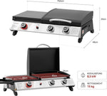 Royal Gourmet 3 Brenner Gasgrill, 3 in 1 Tischgrill mit Grillen, Braten, Kochen, Campinggrill mit Klappbare Seitenablage, Tragbarer Picknickgrill mit 8,5 kW Schwarz