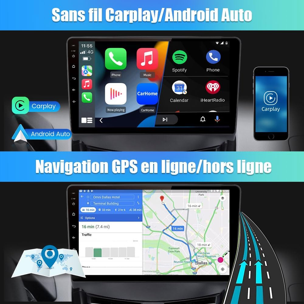 Autorradio Android 13 AWESAFE para Renault Megane 2 2002-2009, pantalla táctil de 9", WiFi, CarPlay y Android Auto, 2 GB RAM + 32 GB ROM, Bluetooth, GPS, FM/AM, DSP