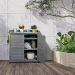 Relaxdays Mesa de cultivo con armario inferior, 3 ganchos, madera, encimera de zinc, Al x An x Pr: 92 x 90 x 45 cm, armario de jardín, gris