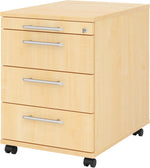 Contenedor con cajones bümö, archivador de madera bloqueable en arce: carrito para oficina como cajonera de escritorio, contenedor de oficina o archivador de escritorio con tiradores de barra