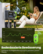 Programador de riego WiFi RAINPOINT de 4 salidas, entrada y salida de latón, temporizador de riego de 4 zonas con control basado en el clima y el suelo, control por aplicación y voz para jardín y césped
