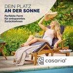 Casaria® Sonnenliege Klappbar Wetterfest Holz Gartenliege 160kg Belastbar mit 2 Räder Ablage Tisch Liegestuhl Verstellbare Rücken- Fußlehne Garten 196cm