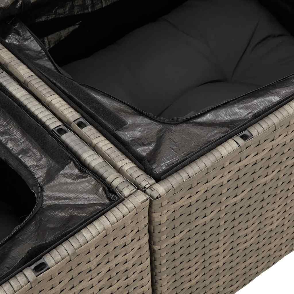vidaXL 5-TLG. Garten-Sofagarnitur mit Kissen Grau Poly Rattan Akazie, Outdoor Sofagarnitur, Gartensofa Set, Lounge Set, Sofagarnitur Terrasse