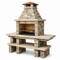 Chimenea de piedra natural con parrilla de hierro, 150x50x200 cm, beige