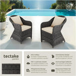 tectake® Alu Polyrattan Gartenstuhl 2er Set, Gartenmöbel Set mit 2 Sessel, wetterfest, Rattan Gartensessel mit weichen Sitzpolster, abziehbarer und waschbarer Bezug, stabil und bodenschonend - grau