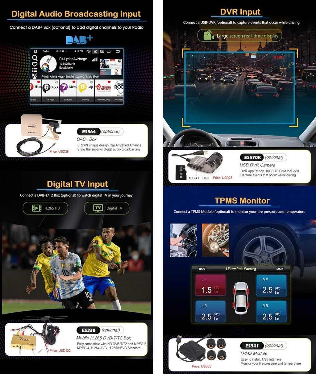 Erisin Autorradio Android 14 de 7 pulgadas, 8 núcleos, 4GB+64GB, Bluetooth, Navegador GPS para VW T5, Golf 5, Golf 6, Polo, Caddy, Tiguan, Touran, Passat, Seat, CarPlay inalámbrico, Android Auto, DAB+, DVD, DSP, WiFi, RDS, USB, OPS
