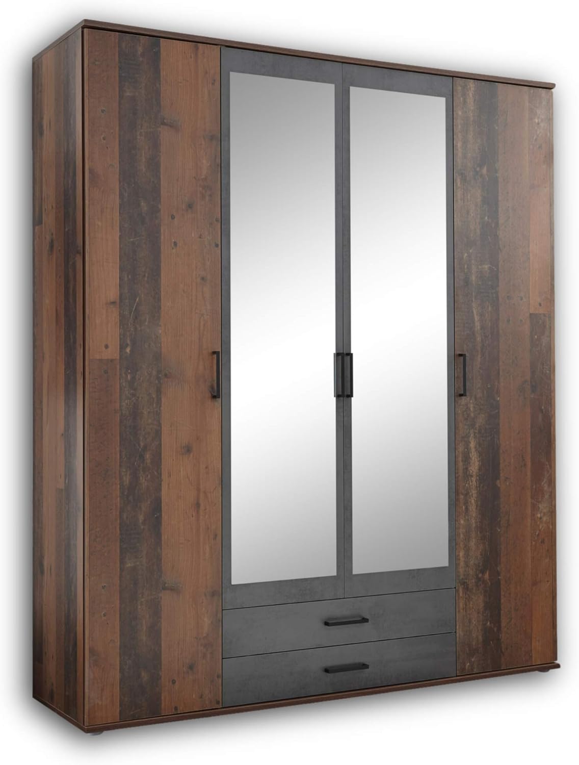 CHICAGO Elegante armario con gran espacio de almacenamiento - Versátil armario de puertas batientes en estilo antiguo y aspecto de hormigón oxidado - 159 x 197 x 54 cm (ancho/alto/fondo)