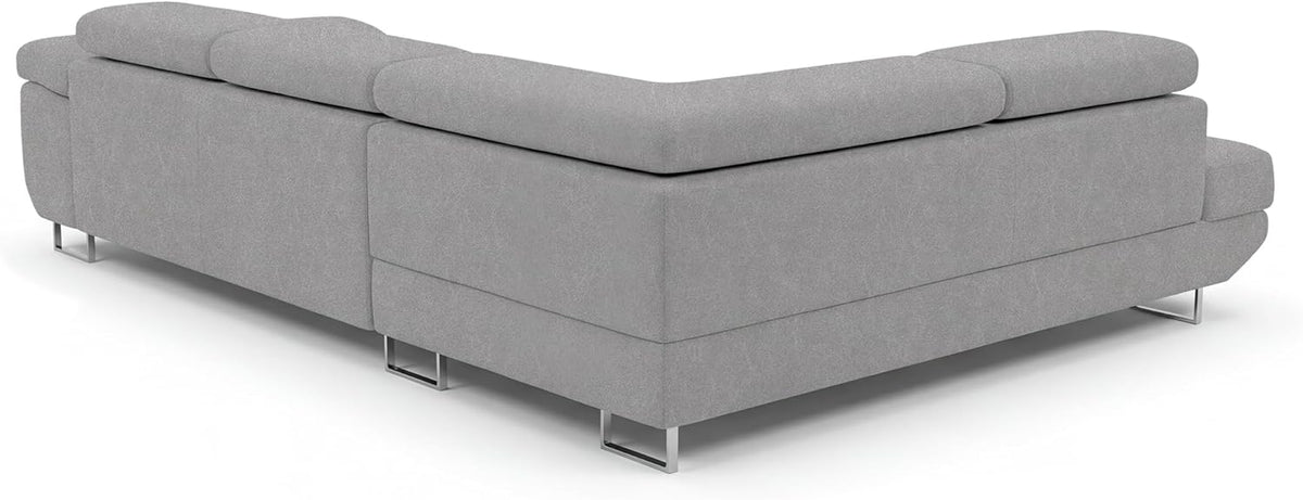 Ecksofa mit Schlaffunktion PASTI L-Form, Sofa Couch mit Bettkasten, 3-Sitzer Eckcouch, Schlafsofa für Wohnzimmer, Big Sofa Couch mit Schlaffunktion (Easy Clean Hellgrau, Ottomane Links)