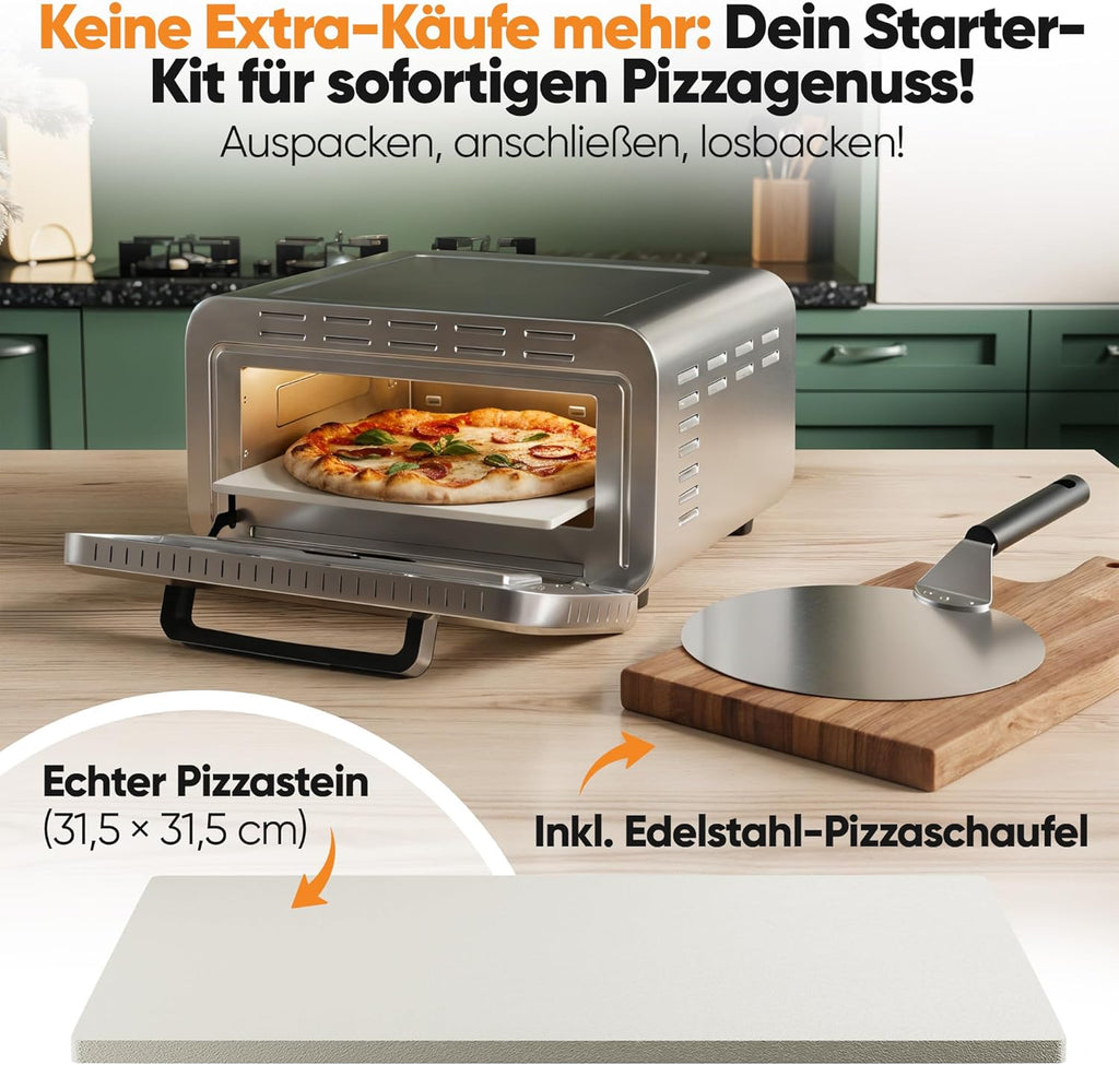 Horno para pizza eléctrico ProfiCook® | 400°C | piedra para pizza auténtica | incluye pala para pizza | ajuste variable de tiempo y temperatura | horno eléctrico para pizza | para pizza en menos de 5 min. | pizzera | PC PO 1323