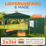 Gazebo plegable impermeable Kronenburg, dimensiones del techo 3 x 3 m, protección UV 50+, cenador en verde con 4 paneles laterales
