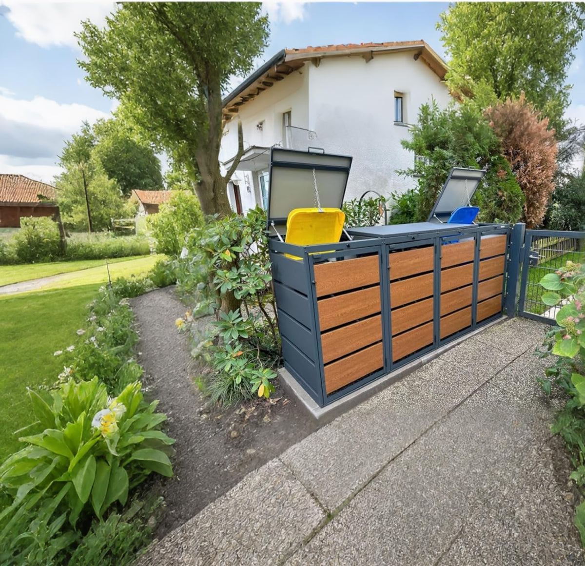 OBOX OAK 4er Mülltonnenbox mit Klappdach 240L