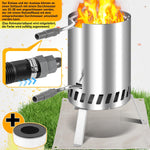 Calentador de piscina de leña Fiqops, calefactor de piscina con fuego, calentador de piscina de acero inoxidable tipo barril, horno para piscina con conexiones de 32-38 mm, calentador de piscina exterior de leña, con alfombrilla ignífuga y bandeja