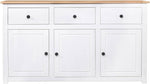 vidaXL Aparador de madera maciza de pino de Panamá con 3 cajones y 3 puertas, cómoda, mueble auxiliar, armario multiusos, alacena, blanco, 135x40x80 cm
