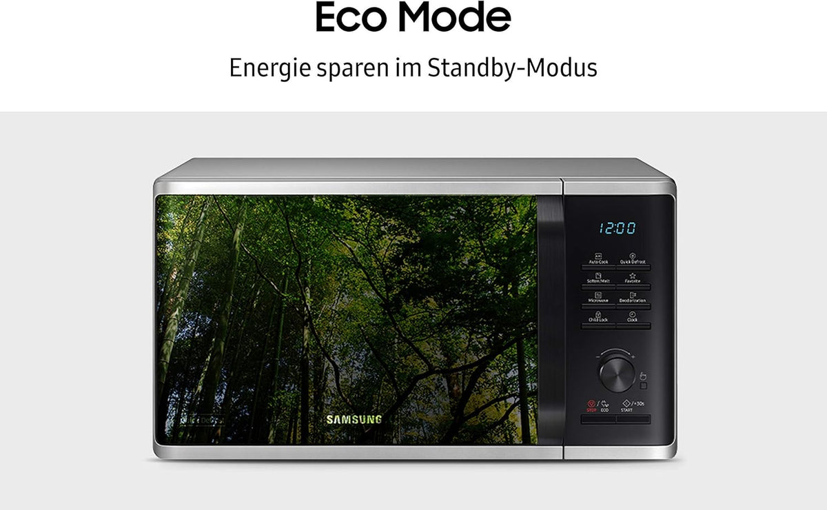 Samsung MS2AK3515AS/EG Mikrowelle, 800 W, 23 ℓ Garraum, 48,9 cm Breite, Kratzfester Keramik-Emaille-Inneraum, QuickDefrost Auftauprogramme, Silber