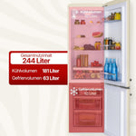 Amica Retro Kühl-Gefrierkombination 244L 181 x 55 x 61,5cm KGCR 387 101 B | 181L Kühlteil 63L Gefrierteil, LED Beleuchtung, Automatische Abtauung, Sicherheitsglas, Chrom-Flaschengitter, Leiser Betrieb