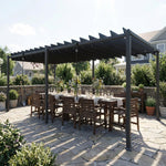 Pérgola de jardín Outsunny 3x5,7 m, cenador de jardín con techo de lamas ajustable a 90°, manivela, estructura de aluminio, protección UPF50+, pabellón para exterior, patio, terraza, gris oscuro