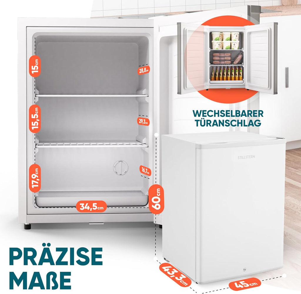 Stillstern Mini Gefrierschrank (42L) -18°C, Eiswürfelschale, Schloss, Türanschlag wechselbar, 4-Sterne Tiefkühlschrank für Camping/Büro Gefriertruhe Klein Gefrierschrank Klein Tiefkühltruhe Weiß