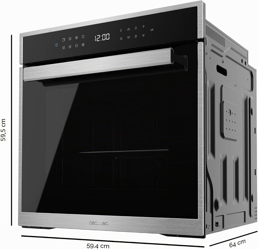 Horno empotrable pirolítico Cecotec 60 cm Bolero Hexa P506000 Edge A+. 3400W, 81L de capacidad, 11 funciones con Airfryer Master, Pizza Master, 3D Cooking, Steam Base X2, pirólisis