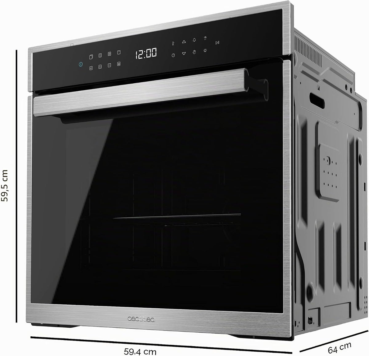 Horno empotrable pirolítico Cecotec 60 cm Bolero Hexa P506000 Edge A+. 3400W, 81L de capacidad, 11 funciones con Airfryer Master, Pizza Master, 3D Cooking, Steam Base X2, pirólisis