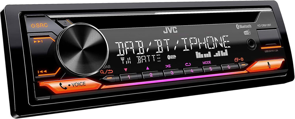 Autorradio CD JVC KD-DB622BT con DAB+, manos libres Bluetooth (procesador de sonido, USB, entrada auxiliar, control de Spotify, 4 x 50 vatios, iluminación de botones en rojo, sin antena)