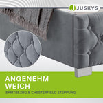 Cama tapizada Juskys Nizza 180x200 cm con colchón, estructura de cama con somier, almacenamiento y luz LED, tapizado de terciopelo, capitoné estilo Chesterfield, gris