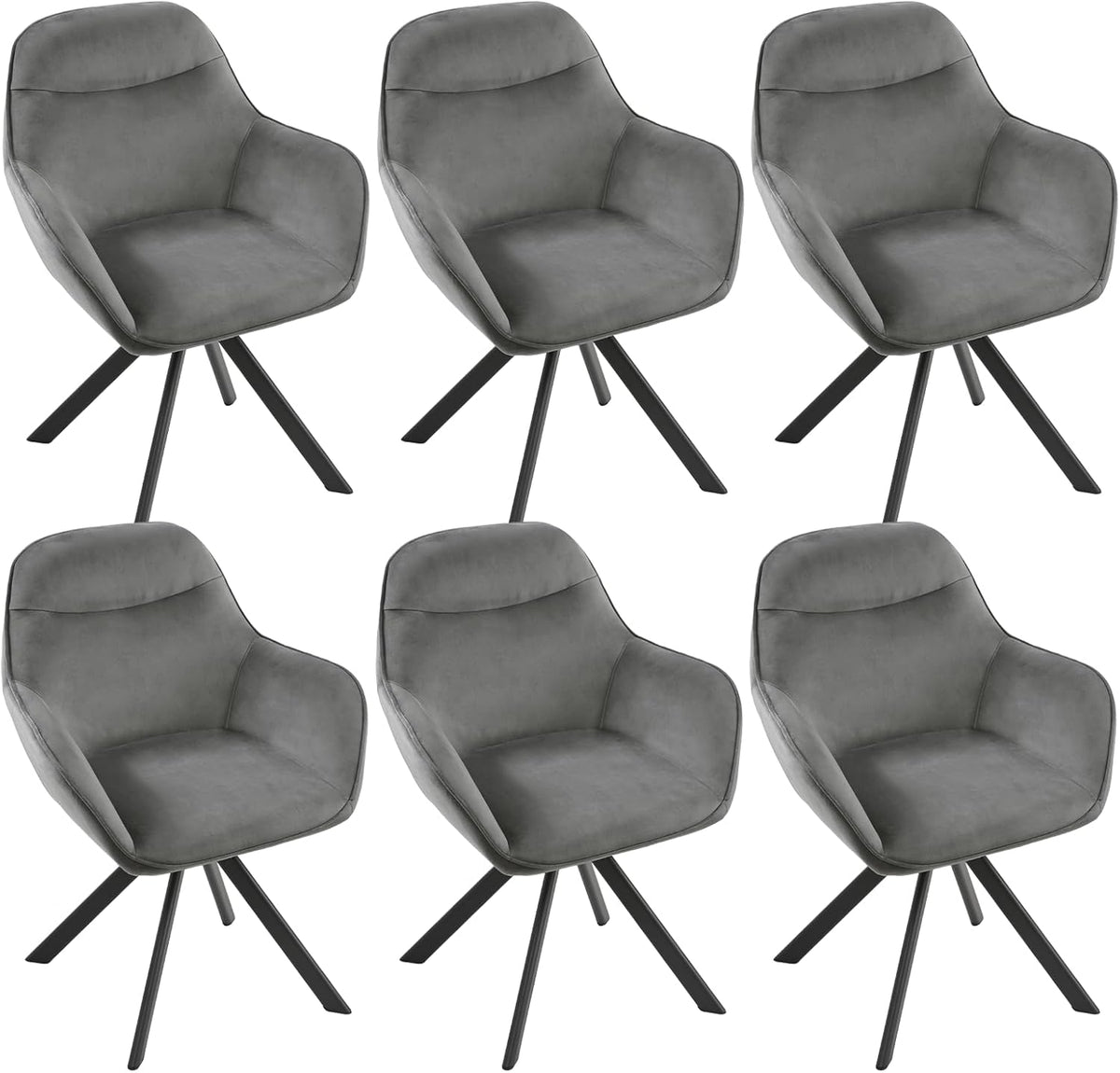 Juego de 6 sillas de comedor giratorias con reposabrazos: silla de comedor giratoria 360°, silla tapizada de terciopelo, silla de cocina giratoria con patas de metal para comedor, cocina, sala de estar, gris oscuro