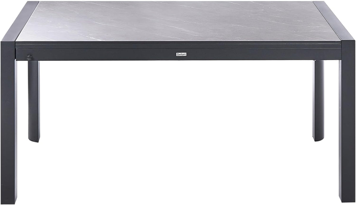Mesa de jardín Beliani HPL efecto piedra gris rectangular 160/220x90 cm extensible con estructura de metal negra Binasco