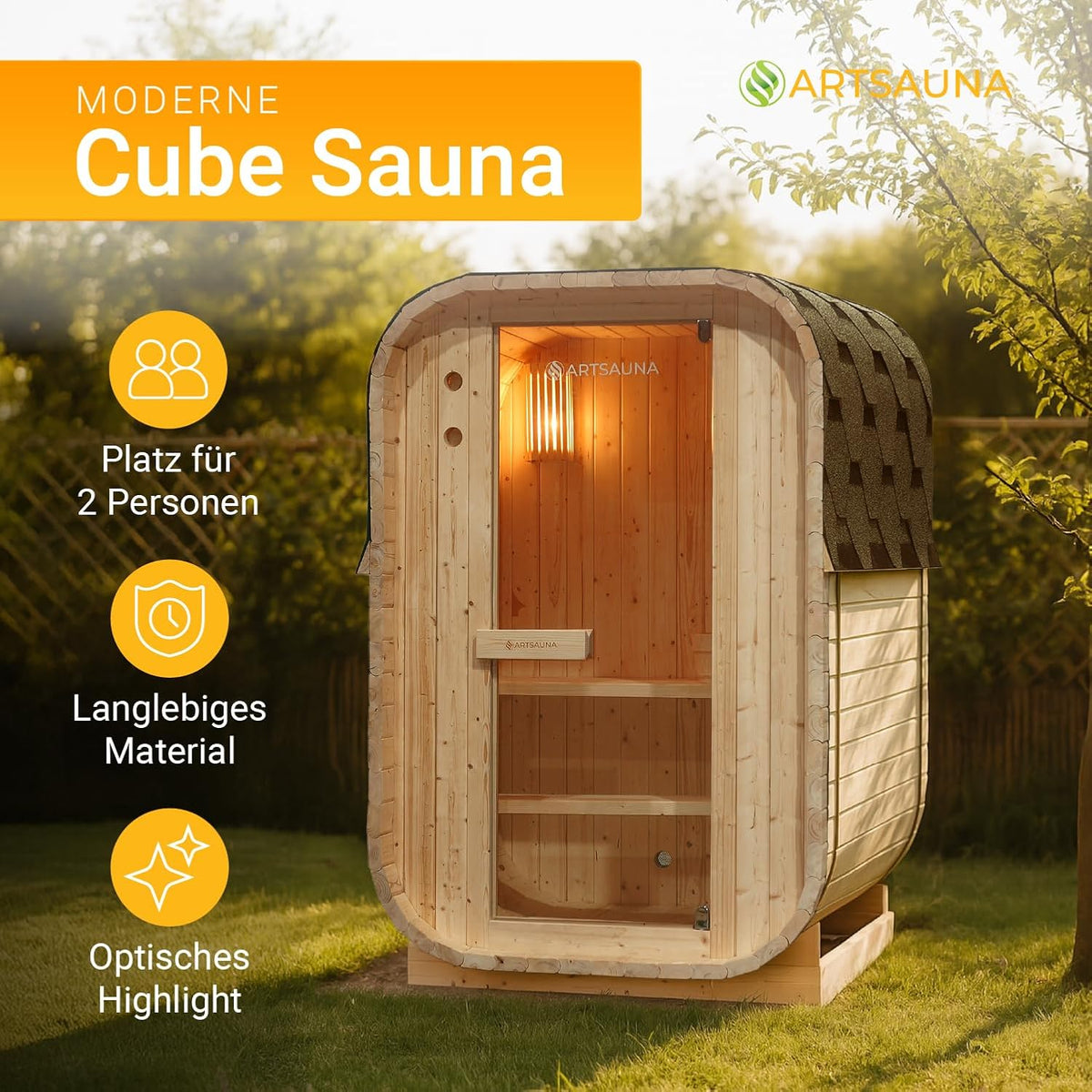 Sauna de barril Artsauna Nolvik S, sauna de exterior de madera de abeto, estufa de 3,6 kW, LED, set completo con reloj de arena, cubo y termómetro, resistente al invierno, diseño de cubo