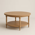 Mesa de centro redonda de madera de roble con estante de 80 cm