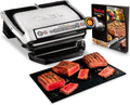 Tefal OptiGrill+ Parrilla de contacto, 6 programas, indicador de nivel de cocción, placas extraíbles, modo manual, resultados de asado óptimos gracias a la medición del grosor, parrilla eléctrica, acero inoxidable, GC712D12