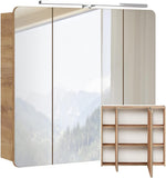 Lomadox Badezimmermöbel Set mit 81 cm Waschtisch & LED-Spiegelschrank, Wotan Eiche Nb. Dekor, B/H/T ca. 180/200/46 cm