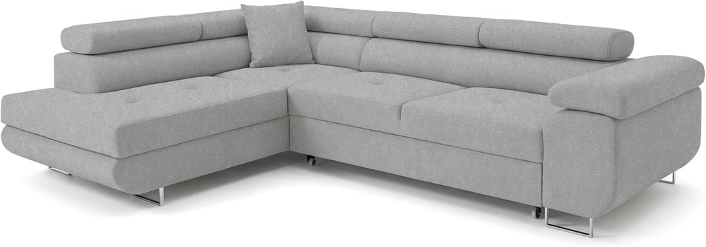 Ecksofa mit Schlaffunktion PASTI L-Form, Sofa Couch mit Bettkasten, 3-Sitzer Eckcouch, Schlafsofa für Wohnzimmer, Big Sofa Couch mit Schlaffunktion (Easy Clean Hellgrau, Ottomane Links)