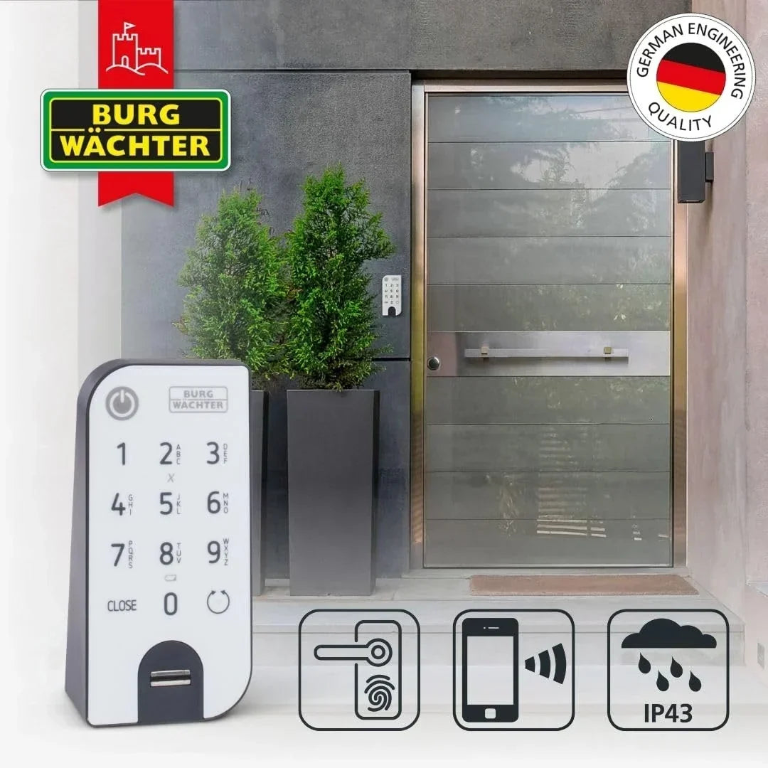 BURG-WÄCHTER Cerradura electrónica para puerta ENTRYeasy 7602 FP Cilindro Teclado App Huella dactilar Código PIN Llave inalámbrica Acero inoxidable