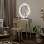 Tocador YU YUSING con iluminación, mesa de maquillaje con espejo LED y cajones, tocador con taburete acolchado, cómoda para maquillaje, moderno