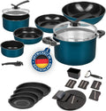 Juego de sartenes y ollas Kelton 3 en 1 con tapa y cortador de verduras, 27 piezas, batería de cocina con sartenes y ollas con revestimiento antiadherente, libre de PFOA y PTFE, mango extraíble