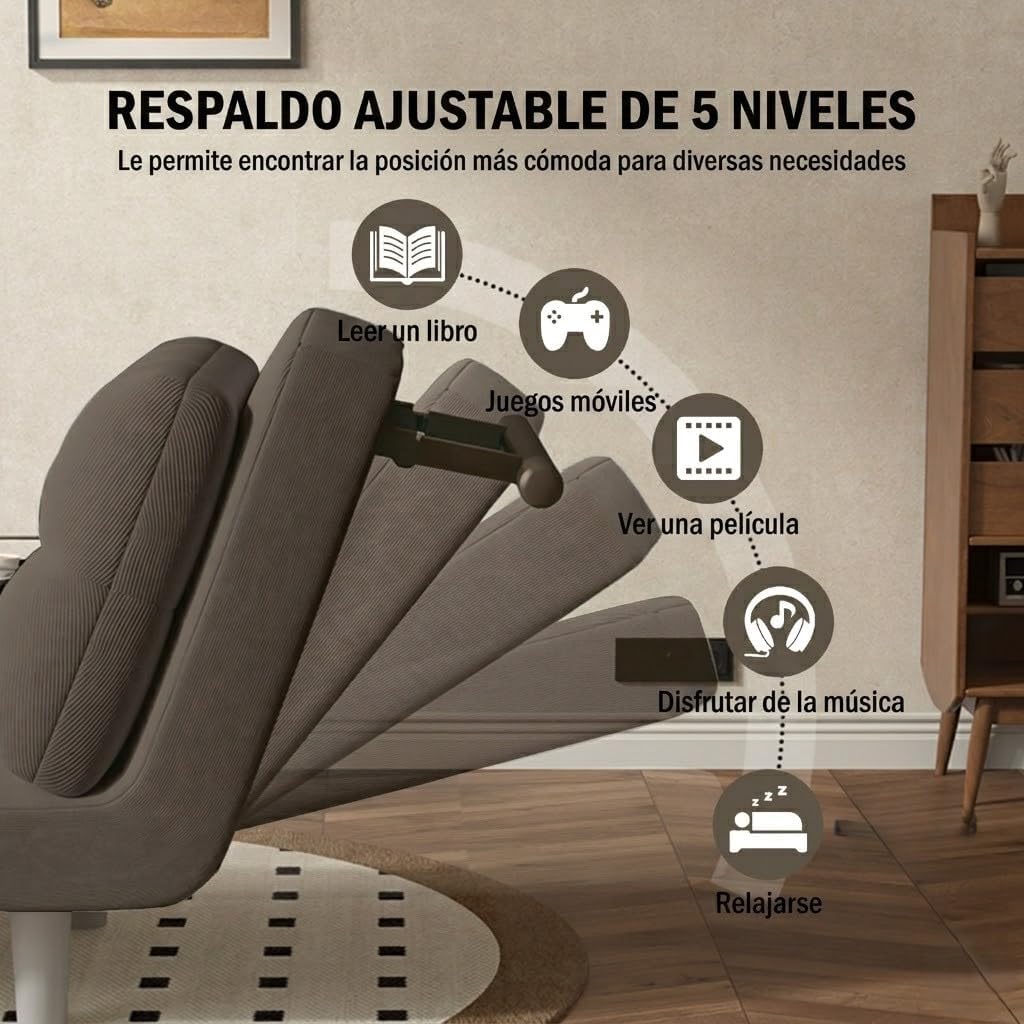 Fabulcozy Schlafsofa 1-Sitzer Umwandelbares Sesselsofa – Großer Komfort Abnehmbar mit Kissen, Metallarmlehnen und Füßen (Khaki)