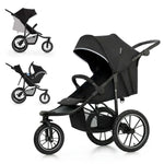 Kinderkraft HELSI 2 Silla de paseo hasta 27 kg, cochecito desde el nacimiento, silla de paseo para correr con grandes ruedas neumáticas, función de reclinado, asa parental ajustable, plegable, cesta debajo del asiento, negro