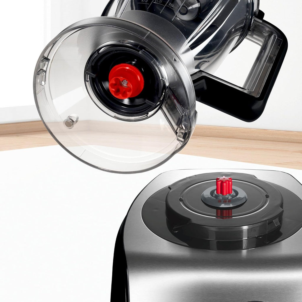 Procesador de alimentos compacto Bosch MultiTalent 8, más de 50 funciones, bol de 3,9 L, batidora de 1,5 L, cuchilla universal, para cortar y rallar (fino, grueso), disco batidor (nata), exprimidor, 1250 W, MC812844