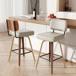 Juego de 2 taburetes de bar giratorios con respaldo, altura de asiento de 65 cm, piel sintética y madera maciza, diseño de mediados de siglo con 4 patas y reposapiés, sillas de bar para cocina y bar en gris beige