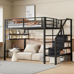 Hochbett, 140*200cm , Einlegeböden, Stauraumleiter, Freiraum unter dem Bett zum Verkleiden, Geländer, ohne Matratze, Schwarz Möbel, Schlafzimmermöbel, Bett, Bettgestell und Untergestell WX00057