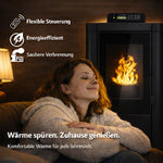 Estufa de pellets NEMAXX® PC5 5,3 kW A+ hasta 120 m³ – Modo crono y ECO, compatible con WiFi (aplicación opcional), pantalla y mando a distancia, combustión por presión negativa, protección contra sobrecalentamiento y apagado automático – Gris