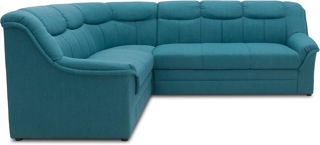 DOMO. collection Ecksofa Berlin, Zeitlose Eckcouch, 3 Sitzer rechts mit Schlaffunktion und Federkern-Polsterung, Sofa in L-Form, Couch, 205 x 250 x 89 cm, Petrol