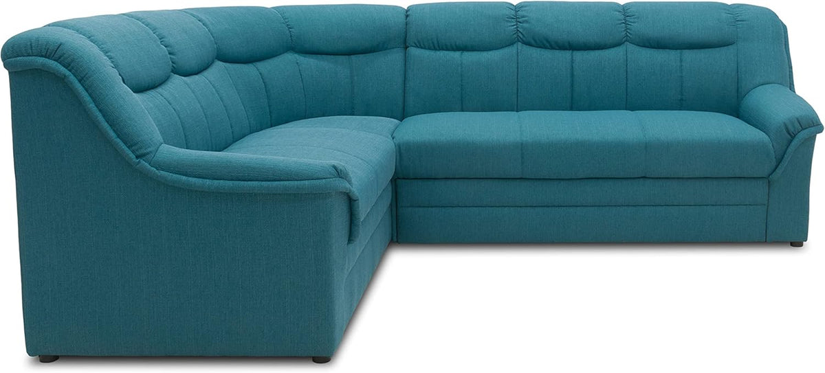 DOMO. collection Ecksofa Berlin, Zeitlose Eckcouch, 3 Sitzer rechts mit Schlaffunktion und Federkern-Polsterung, Sofa in L-Form, Couch, 205 x 250 x 89 cm, Petrol